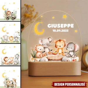 Lampe LED Personnalisée – Animaux de la Savane sous la Lune