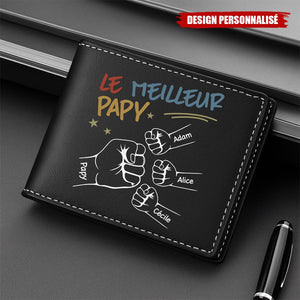 Portefeuille personnalisé – Le Meilleur Papa avec Poings et Prénoms des Enfants