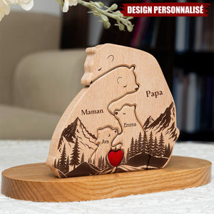 Nouvelle Version de la Famille d'Ours Enlacés – Puzzle en Bois Personnalisé de la Famille Ours