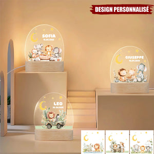 Lampe LED Personnalisée – Animaux de la Savane sous la Lune