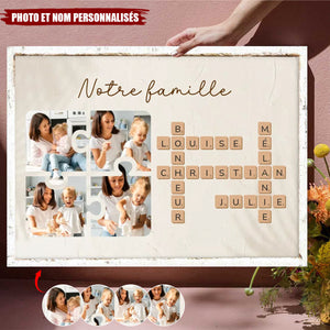 Personnalisé Tableau Scrabble "Notre Famille" avec Photos et Prénoms