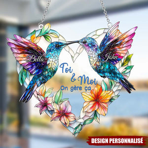 Colibris en Couple – Ornement Attrape-Soleil Personnalisé à Suspendre à la Fenêtre