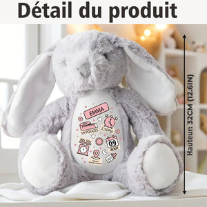 Lapin de Pâques en Peluche Personnalisé – Souvenir de Naissance Unique