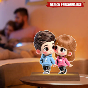 Lampe Acrylique Personnalisée Couple Cartoon – Cadeau Romantique avec Prénoms et Lumière LED