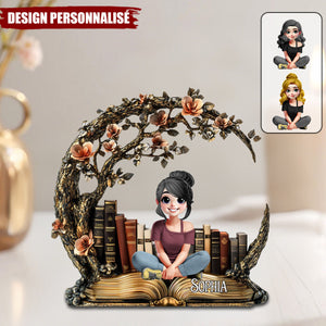 Plaque Acrylique Personnalisée – Une Fille, Un Livre, Un Univers de Rêve