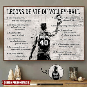 Affiche Personnalisée Leçons de Vie du Volley-ball – Cadeau pour les Amoureux du Volley-ball