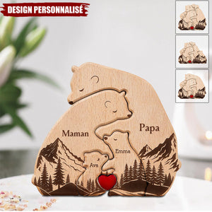 Nouvelle Version de la Famille d'Ours Enlacés – Puzzle en Bois Personnalisé de la Famille Ours