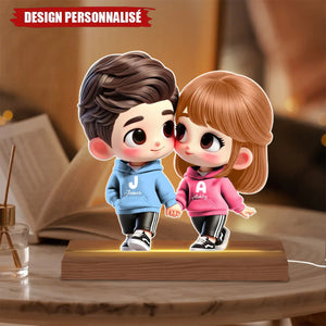Lampe Acrylique Personnalisée Couple Cartoon – Cadeau Romantique avec Prénoms et Lumière LED