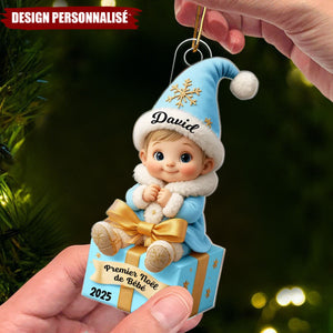 Ornement Acrylique Personnalisé – Premier Noël de Bébé avec Prénom et Date