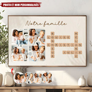 Personnalisé Tableau Scrabble "Notre Famille" avec Photos et Prénoms