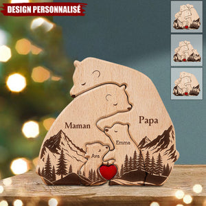 Nouvelle Version de la Famille d'Ours Enlacés – Puzzle en Bois Personnalisé de la Famille Ours