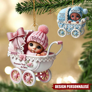 Suspension de Noël Personnalisée – Bébé nouveau-né dans un landau
