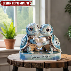 Plaque Acrylique Personnalisée – Couple de Tortues Amoureuses