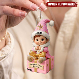 Ornement Acrylique Personnalisé – Premier Noël de Bébé avec Prénom et Date