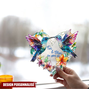 Colibris en Couple – Ornement Attrape-Soleil Personnalisé à Suspendre à la Fenêtre