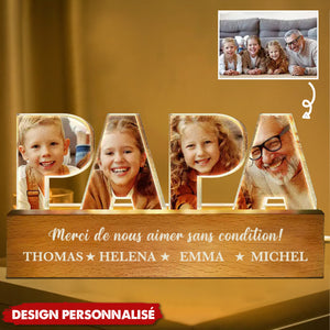 Lampe Photo Personnalisée "PAPA" avec Prénoms – Cadeau Émotionnel pour Papa