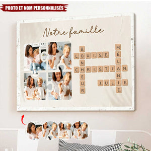 Personnalisé Tableau Scrabble "Notre Famille" avec Photos et Prénoms