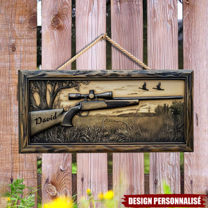 Fusil de Chasse – Panneau en Bois Personnalisé en Forme de Chasse