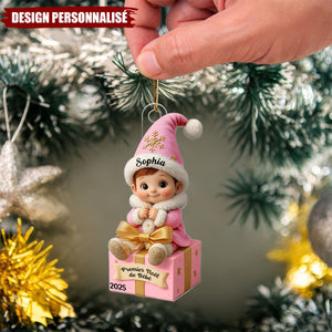 Ornement Acrylique Personnalisé – Premier Noël de Bébé avec Prénom et Date