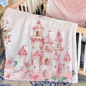 Couverture Bébé Personnalisée Douce à Motifs Floraux avec Prénom et Château