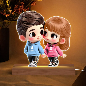 Lampe Acrylique Personnalisée Couple Cartoon – Cadeau Romantique avec Prénoms et Lumière LED