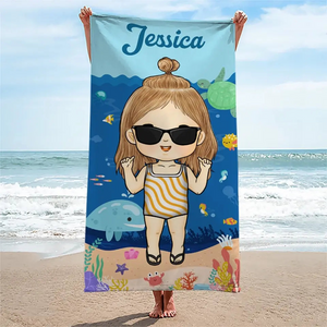 Été, Plage, Piscine, Voyage et Enfant –Serviette de Plage Personnalisée