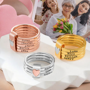 Bague Personnalisée avec Prénoms – Design Empilable avec Cœur Gravé