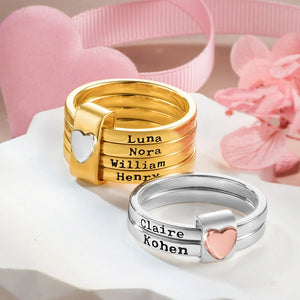 Bague Personnalisée avec Prénoms – Design Empilable avec Cœur Gravé