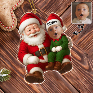 Ornement Acrylique Personnalisé Père Noël & Bébé – Décoration Unique pour Sapin de Noël