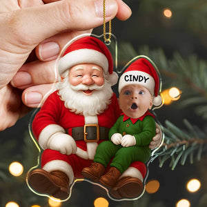 Ornement Acrylique Personnalisé Père Noël & Bébé – Décoration Unique pour Sapin de Noël