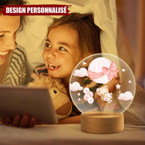 Veilleuse LED Acrylique Personnalisée – Ourson en Montgolfière avec Prénom