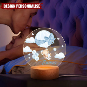 Veilleuse LED Acrylique Personnalisée – Ourson en Montgolfière avec Prénom