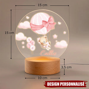 Veilleuse LED Acrylique Personnalisée – Ourson en Montgolfière avec Prénom