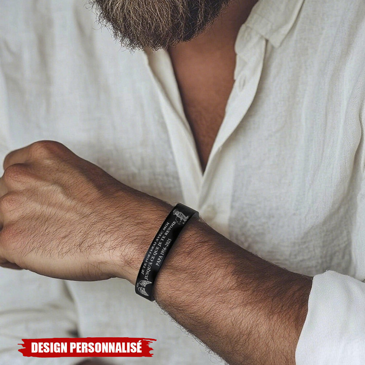 Bracelet Commémoratif Personnalisé – Message Gravé en Hommage à un Être Cher