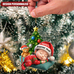 Décoration de Noël Personnalisée en Acrylique – Bébé Dormant en Pyjama Festif