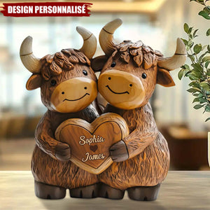 Plaque Acrylique Personnalisée – Couple de Yacks Amoureux avec Prénoms Gravés