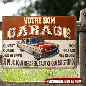 Plaque de Garage Vintage Personnalisée –Je peux tout réparer, sauf ce qui est stupide
