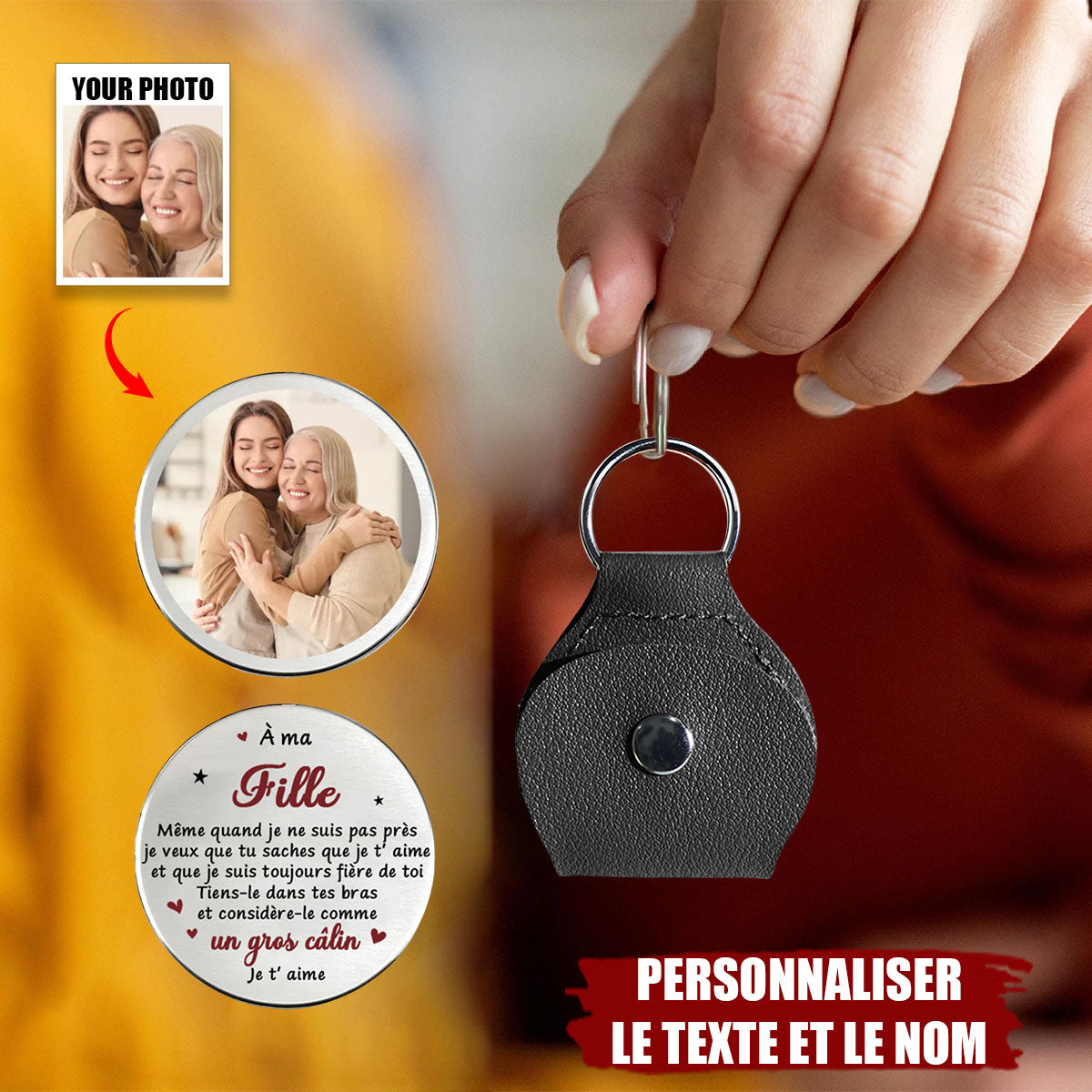 Porte-clés Personnalisé avec Photo – Message d’Amour pour Fille