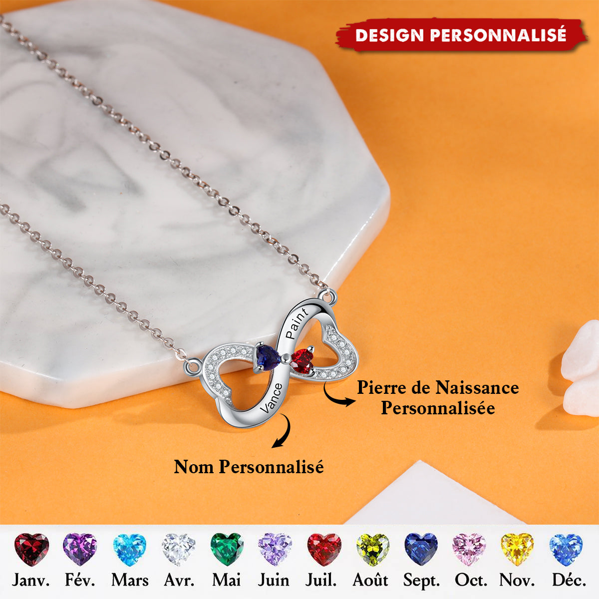 Collier Infini Cœurs Personnalisé - Symbole d’Amour Éternel