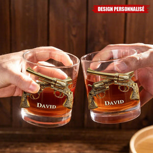 Verre à Whisky Personnalisé - Revolvers Dorés avec Personnalisation du Nom