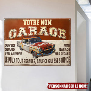 Plaque de Garage Vintage Personnalisée –Je peux tout réparer, sauf ce qui est stupide
