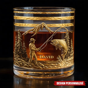 Verre à Whisky Personnalisé – Motif Pêcheur avec Gravure de Nom