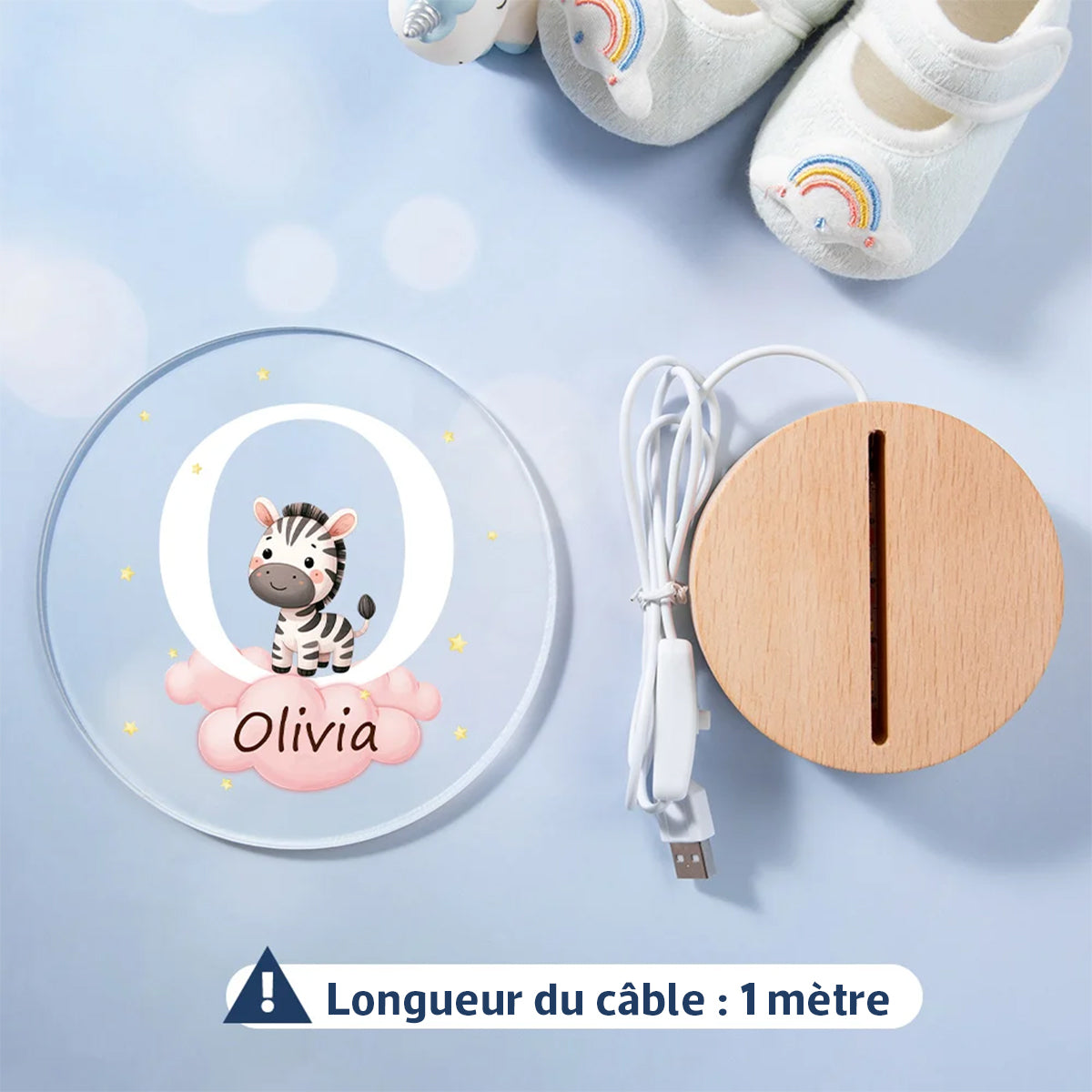 Plaque LED Acrylique Personnalisée – Veilleuse Enfant avec Initiale du prénom et Animal Mignon