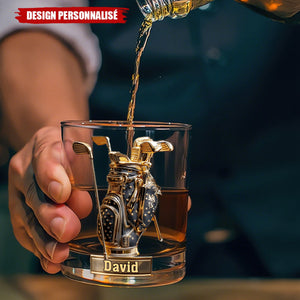 Verre à Whisky Personnalisé – Motif Sac de Golf avec Gravure de Nom