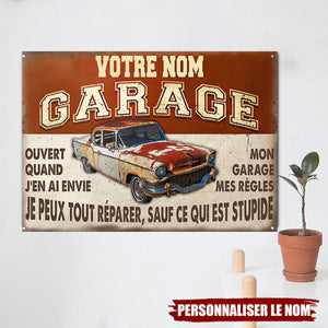 Plaque de Garage Vintage Personnalisée –Je peux tout réparer, sauf ce qui est stupide