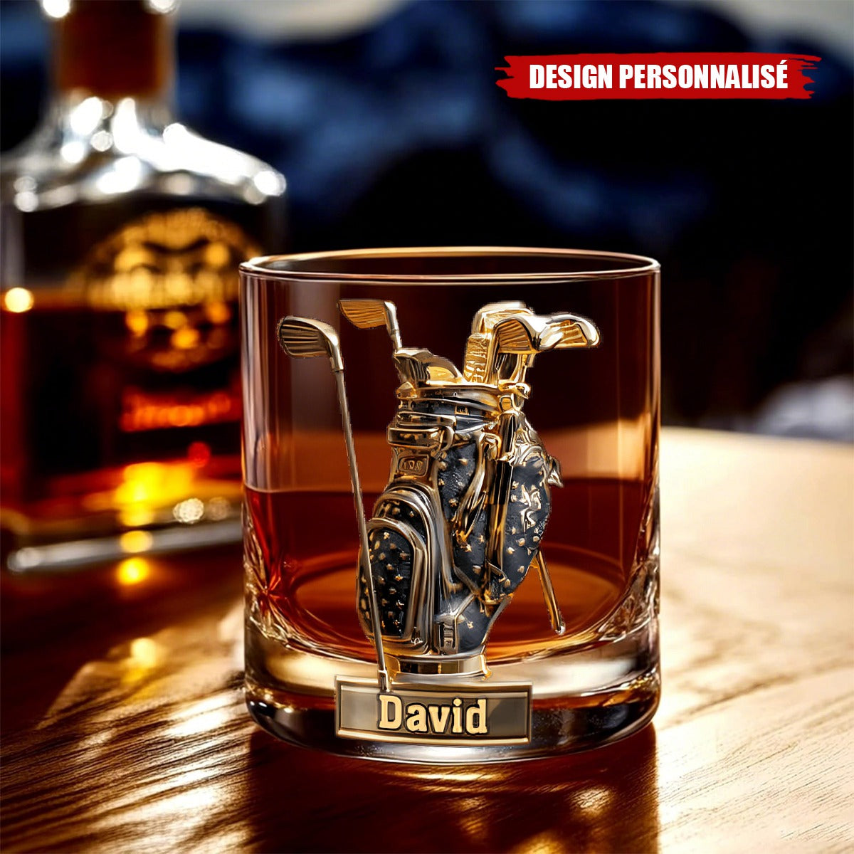 Verre à Whisky Personnalisé – Motif Sac de Golf avec Gravure de Nom