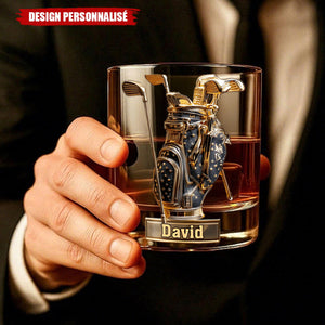 Verre à Whisky Personnalisé – Motif Sac de Golf avec Gravure de Nom