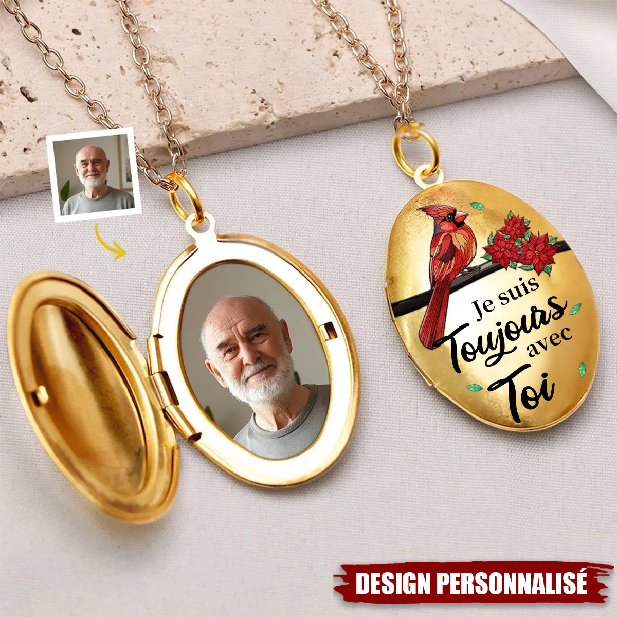 "Je suis toujours avec toi" —Collier Médaillon Personnalisé Cadeau avec photo personnalisée