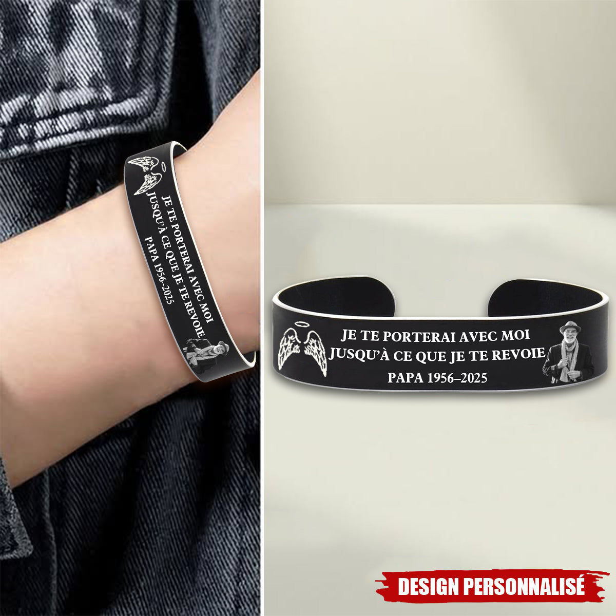 Bracelet Commémoratif Personnalisé – Message Gravé en Hommage à un Être Cher