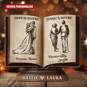 Plaque Personnalisée en Forme de Livre – “Depuis Notre Premier Baiser Jusqu’à Notre Dernier Souffle”